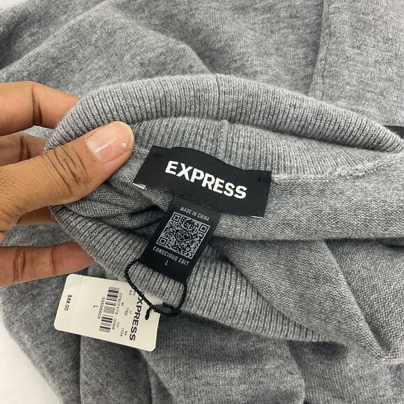 Express Gray Women's Turtleneck Knit Wool Sweater Dress L NWT Shift Long - Picture 3 of 4
